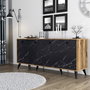 Hanah Home Consola Elite 1618, Mueble de Salón 180x80x45cm, Nogal y Mármol Negro, Diseño Bohemia y Antracita, Melamina 18mm